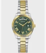 Dit Guess horloge GW0308L5 is afkomstig uit de Luna lijn. Het bestaat uit een bicolor wit- en geelgoudkleurige stalen kast en band met groene wijzerplaat. Het uurwerk is analoog afleesbaar en heeft een kwartsgangwerk. 