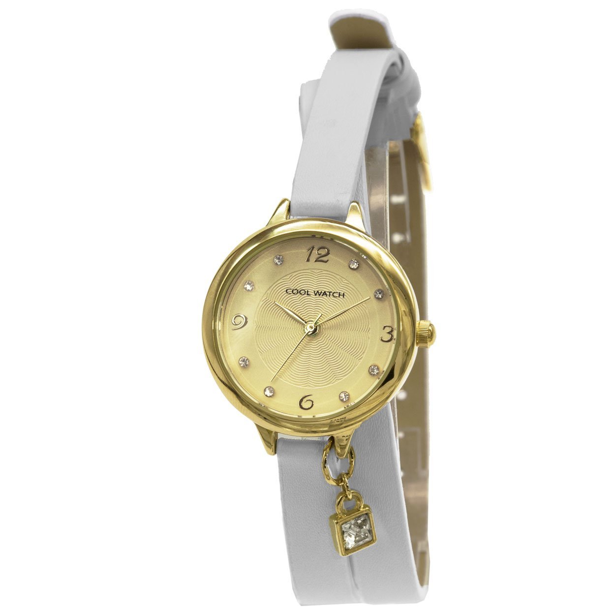 Coolwatch 261 dames horloge 

Algemeen
Geslacht: dames
Model: CW.261

Voordelen
- wijzerplaat goud met sier diamanten
- band PU leder wit
- extra harde duurzame laag
- spat waterdicht: handenwassen, regen
- quartz
- maat kast 29mm (breedte) 8mm (dikte)