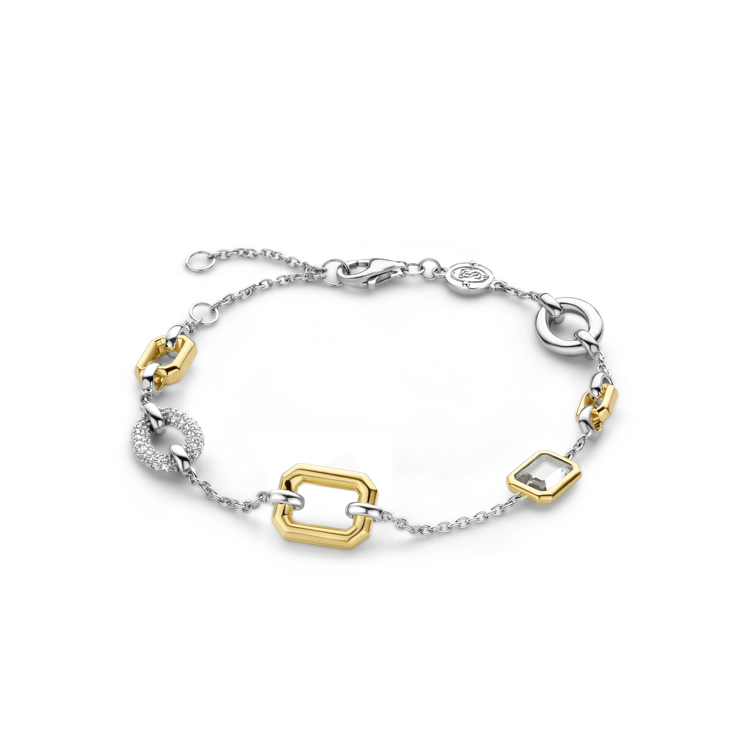 Deze TI SENTO - Milano gold-plated zilveren armband 23022ZY is verrijkt met gold-plated, zilveren en pavé symbolen. Klassiek met een randje, voegt dit item een vleugje delicate elegantie toe aan elke outfit