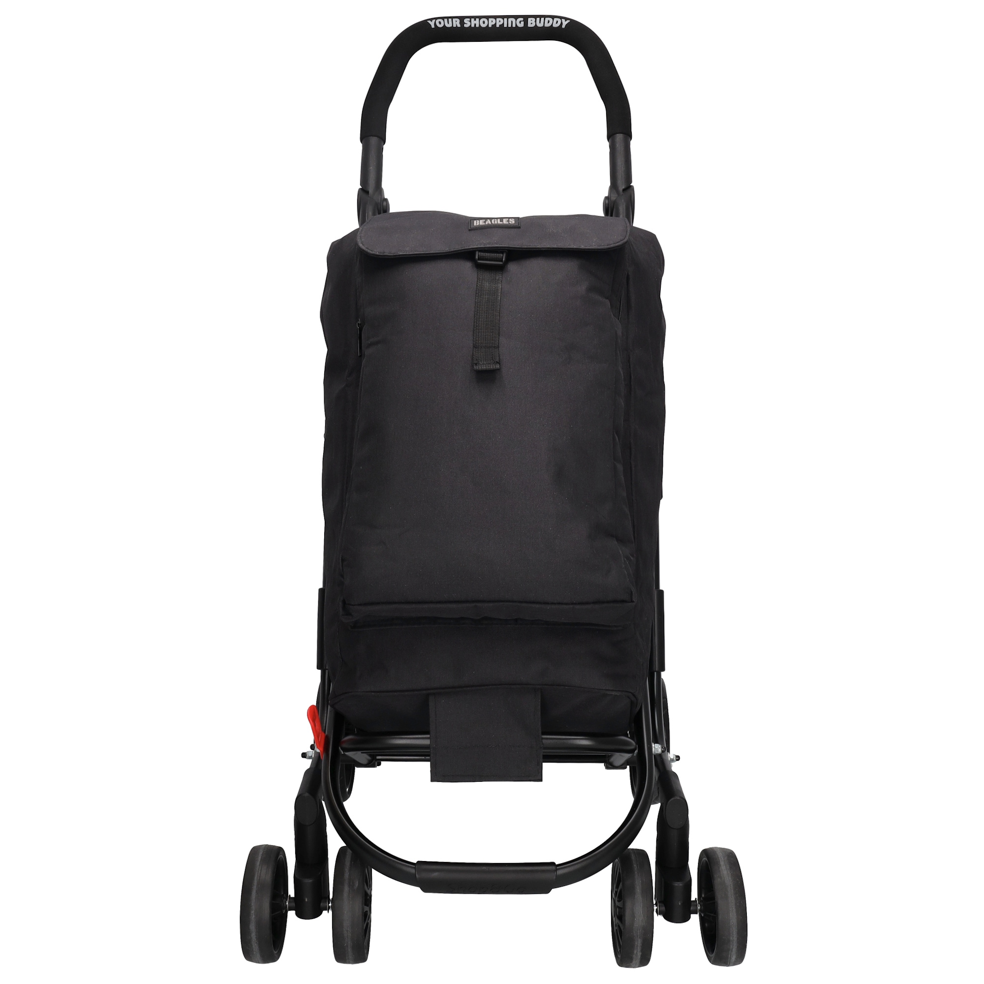De Beagles Shop & Go Boodschappen trolley - 001 Zwart (modelnummer 23079001) is ideaal voor uw winkeltrips. Het biedt een ruim hoofdvak voor al uw boodschappen, stevige wielen voor soepel vervoer en een comfortabele handgreep. Draag de trolley simpelweg door de handgreep vast te pakken, en trek de trolley gemakkelijk achter je aan voor moeiteloos winkelen. Perfect voor wie vaak onderweg boodschappen doet!