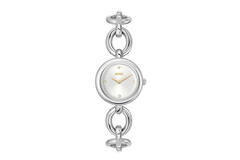 Dit elegante horloge van BOSS Womenswear is een elegante dagelijkse touch met een ringarmband met sieradeninspiratie. Zilverwitte wijzerplaat met glinsterende kristallen uuraanduidingen.