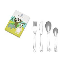 Eten wordt nóg leuker met dit 4-delige kinderbestek met als thema Wildlife. Het bestek bestaat uit een mes, vork, lepel en paplepeltje, is gemaakt van hoogwaardig 18/10 roestvrij staal en kan gegraveerd worden. Het kan gereinigd worden in de vaatwasser. Wel zo handig! De kleurrijke verpakking maakt het bestek uitermate geschikt om te cadeau te geven.
