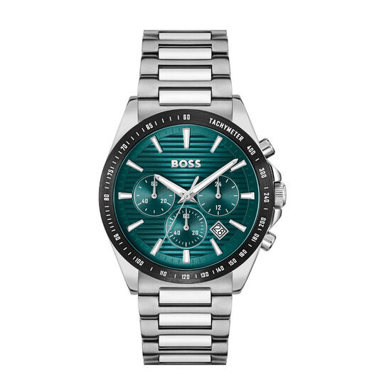 Boss horloge met stalen band, Strike Chrono staal/groen