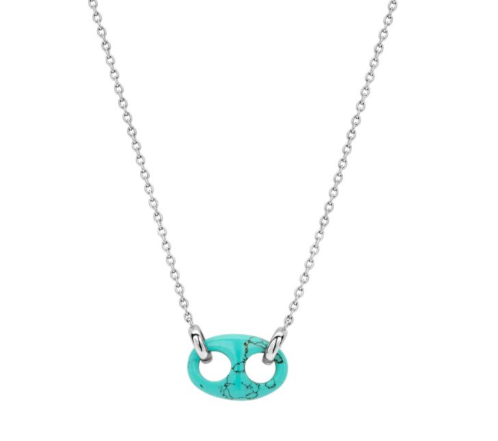 TI SENTO zilveren ketting 3987TQ is verrijkt met een turquoise koffieboon-charm. Een klassiek symbool in een nieuw, speels gedurfd jasje. De ketting is gemaakt van 925 sterling zilver. Met haar frisse turquoise tinten om je nek is je look altijd compleet. De lengte van de ketting is 42 cm.
