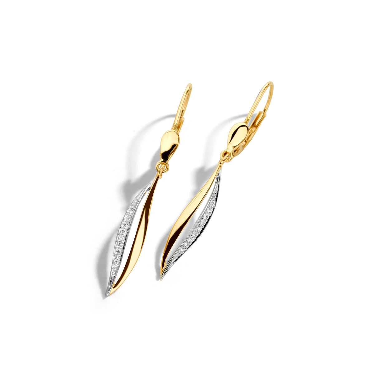 oorhanger tweekleurig goud 18Kt met echte diamant 0.07Ct