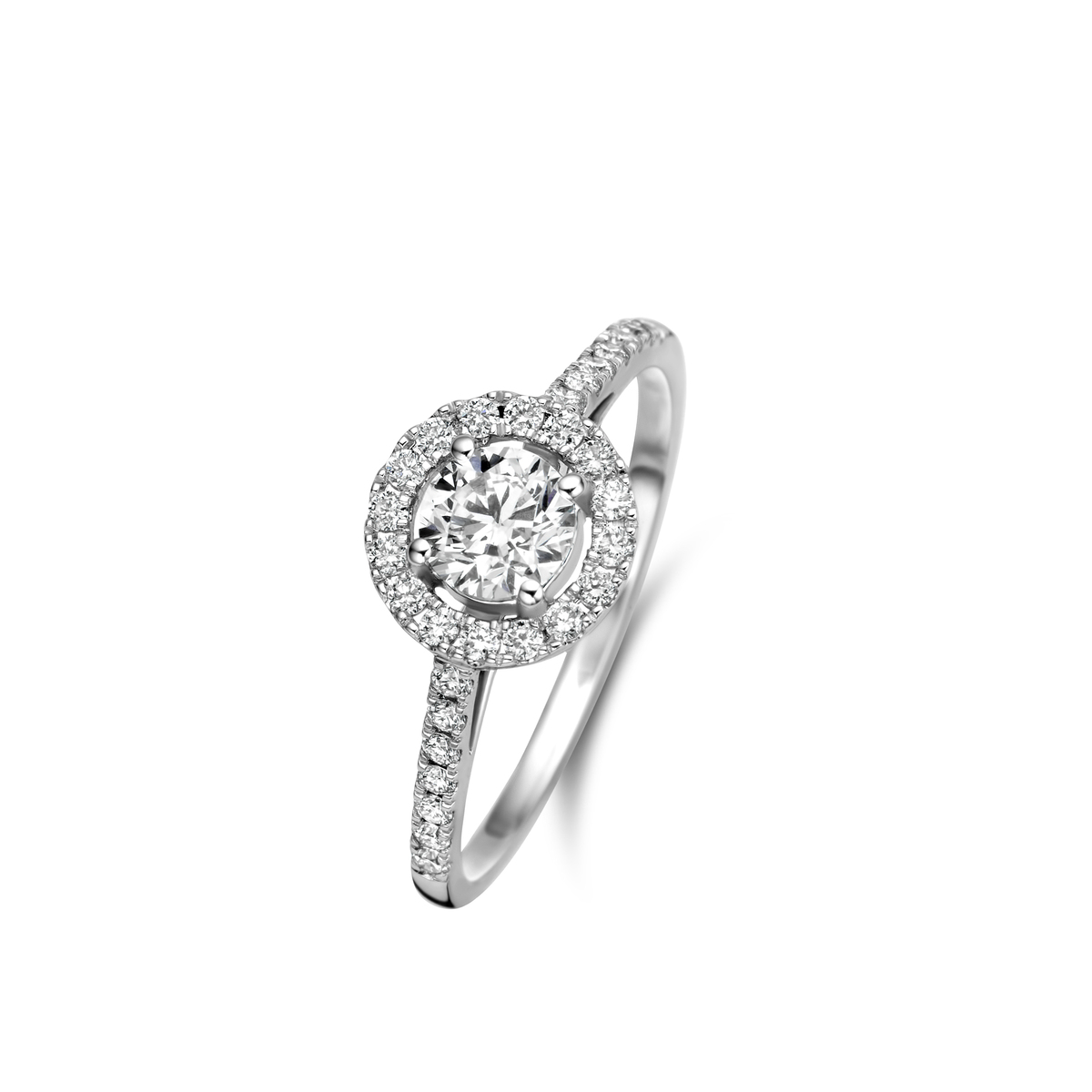 Ring witgoud 18Kt met echte briljant 0.30Ct en kleinere briljanten 0,21Ct 
