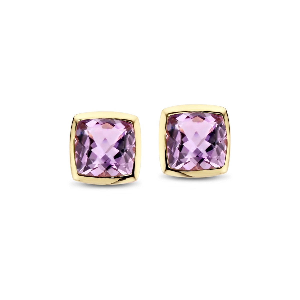 oorsteker geelgoud 18Kt met paarse amethyst