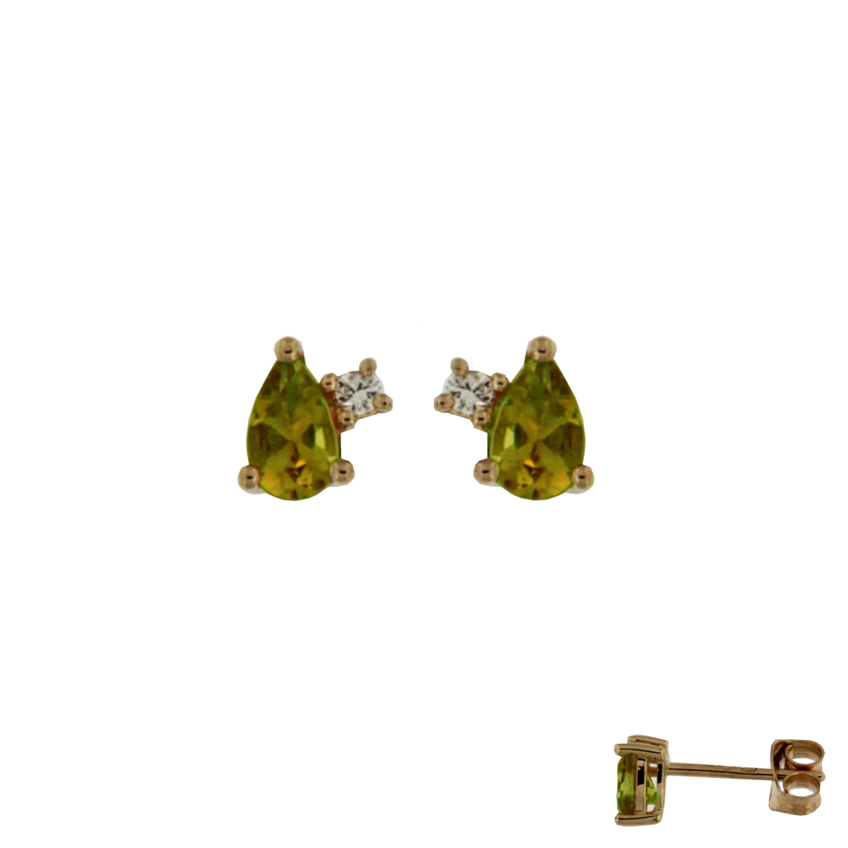 oorsteker geelgoud 18Kt met groene tourmalijn 0.48Ct en echte diamant 0.03Ct