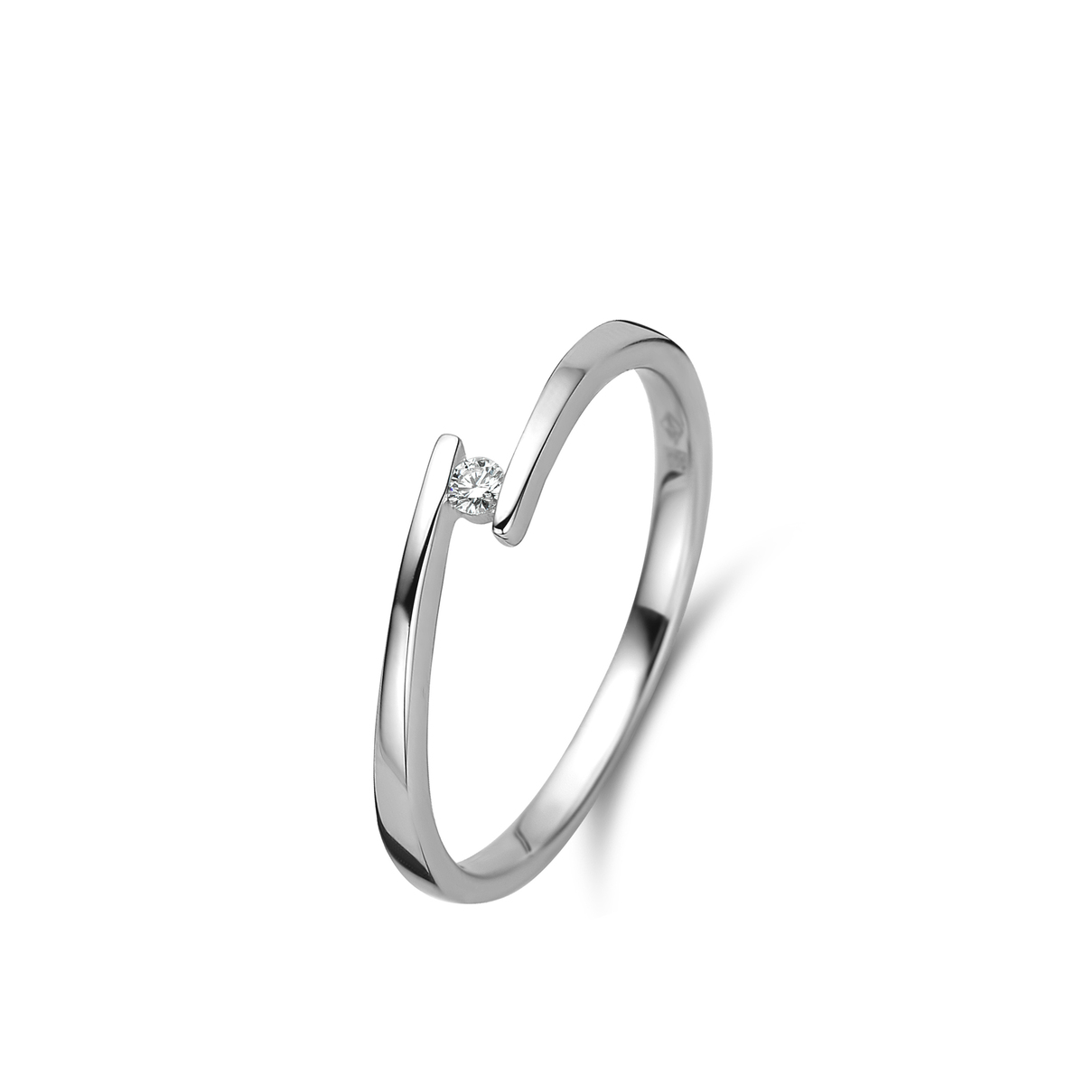 Ring witgoud 18Kt met echte briljant 0.03 Ct