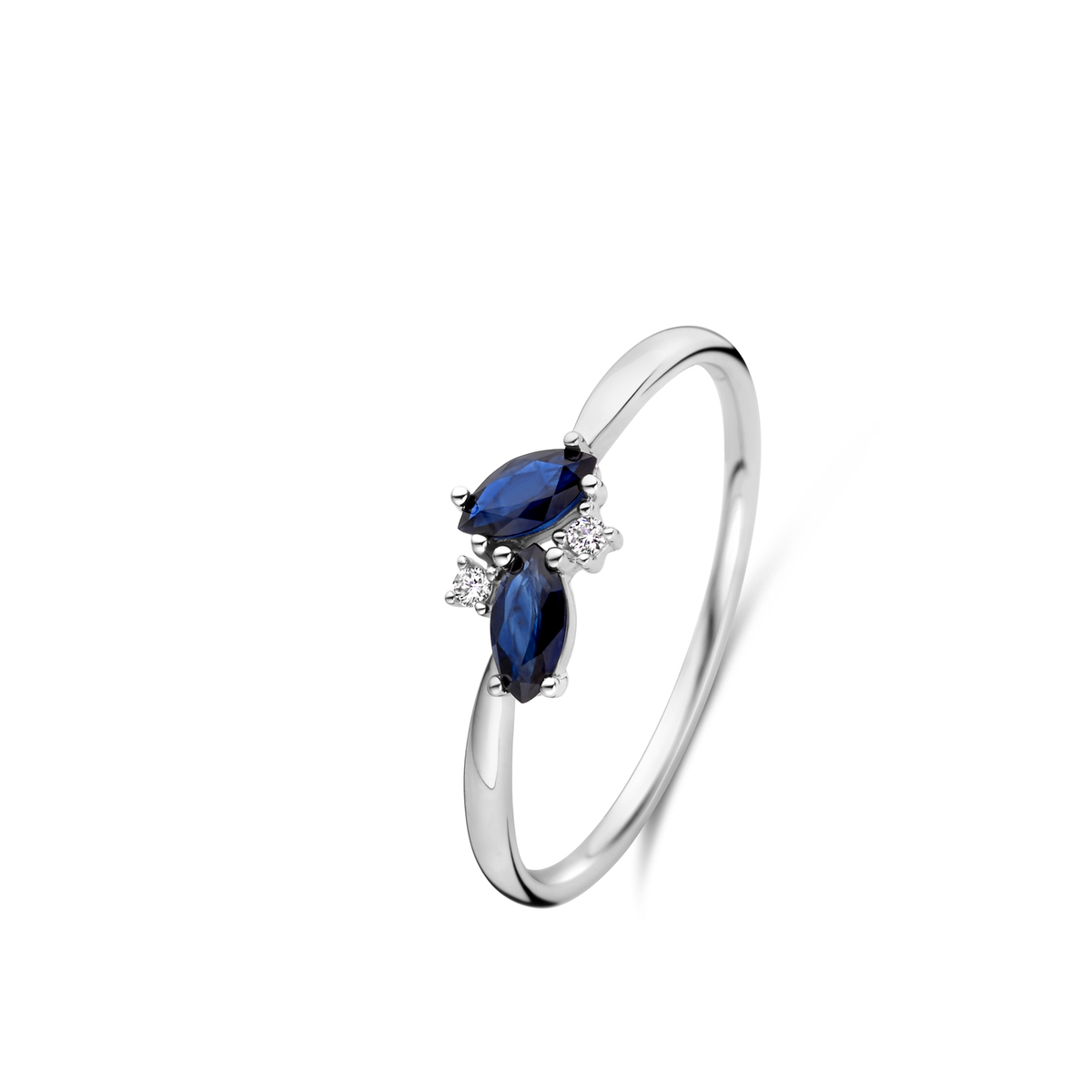 Ring witgoud 18Kt met saffier 0.36Ct en echte diamanten 0.02Ct