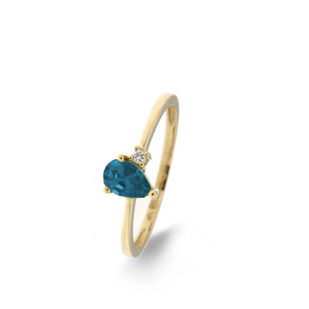 Ring geelgoud ,18Kt met blauwe topaas 0.52Ct en echte diamanten0.02Ct
