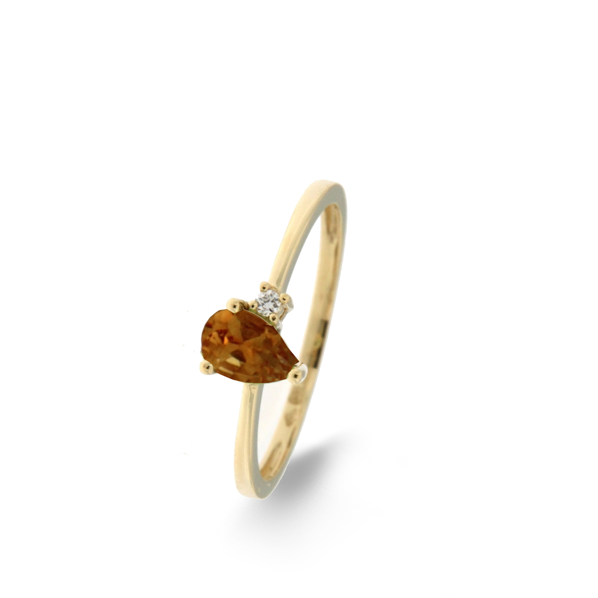 Ring geelgoud 18Kt met gele citrien 0.36Ct en echte diamant 0.02Ct