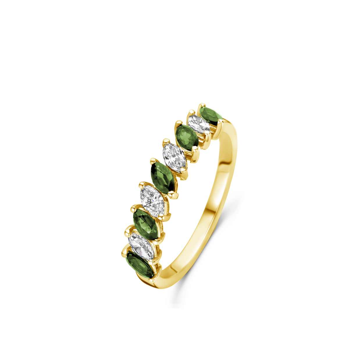 Ring geelgoud 18Kt met groene tourmalijn 0.58Ct en echte diamanten 0.34Ct