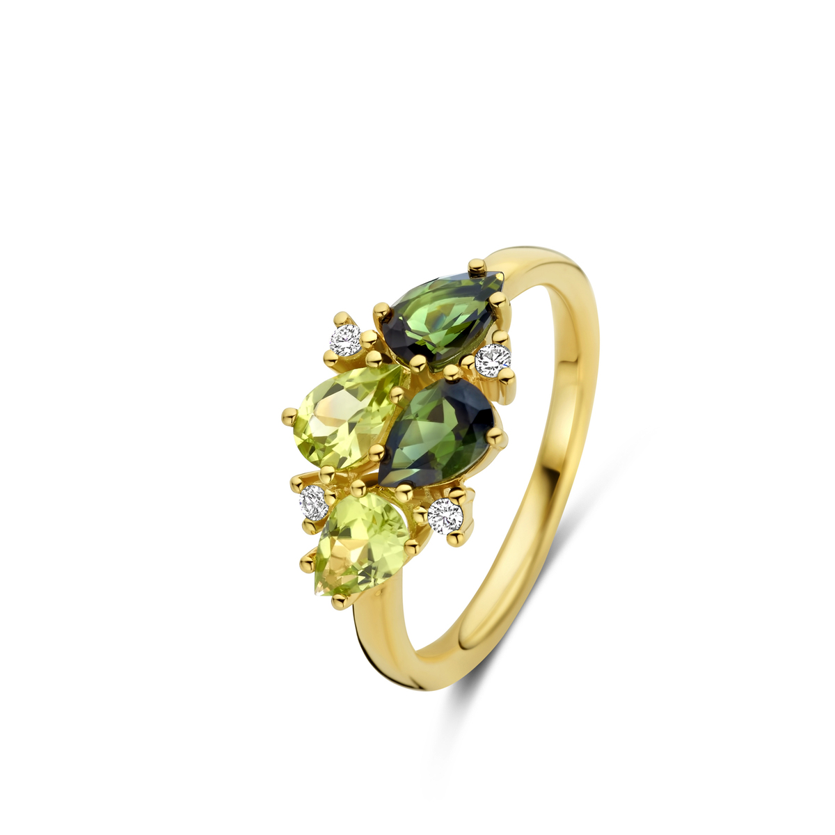 Ring geelgoud 18Kt met groene tourmalijn 1.70Ct en echte diamanten 0.06Ct