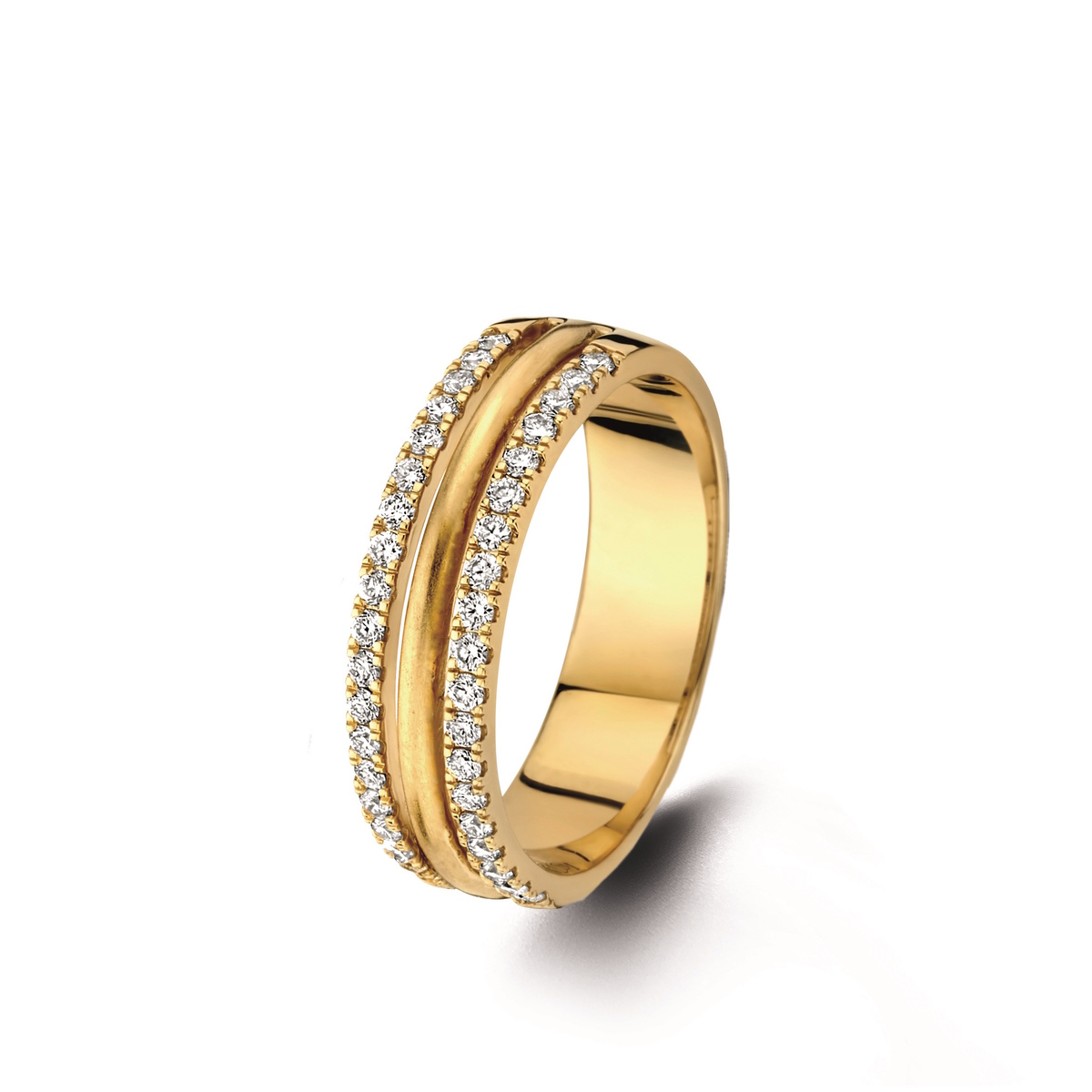 Ring geelgoud 18Kt met echte diamanten 0.33Ct
Het geelgoud is mat gemaakt