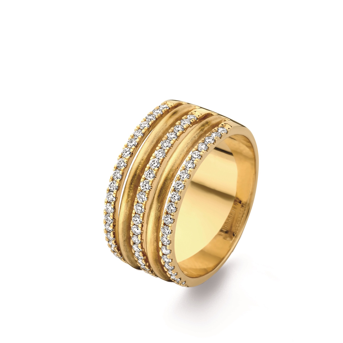 Matte geelgouden ring 18Kt met echte diamanten 0.50Ct