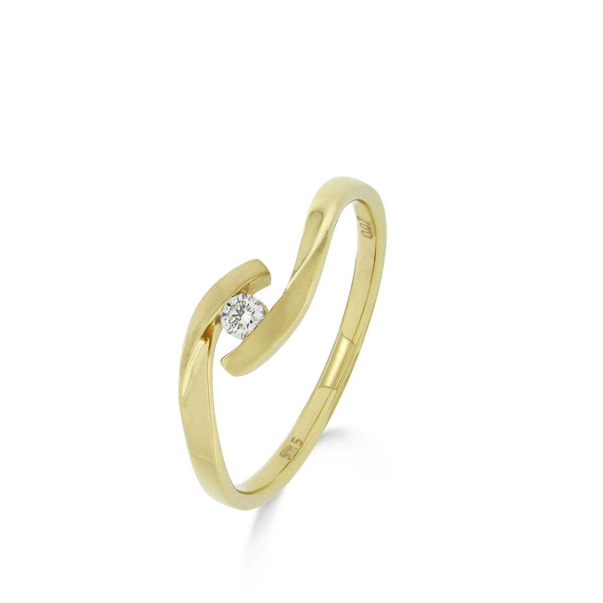 Ring geelgoud 18Kt met echte briljant 0.07Ct