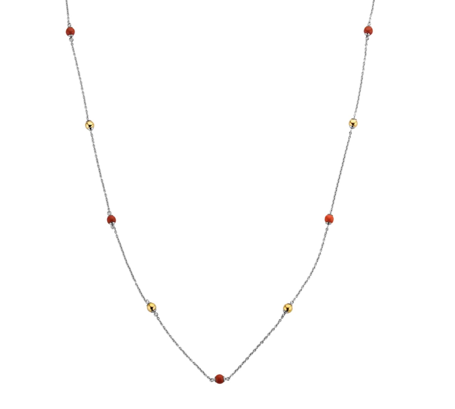 Deze zilveren TI SENTO 3945CR / 77 ketting verbindt subtiel rood met gold plated stenen. Haar elegante houding voegt een vleugje Italiaanse kunst toe aan je outfit.
