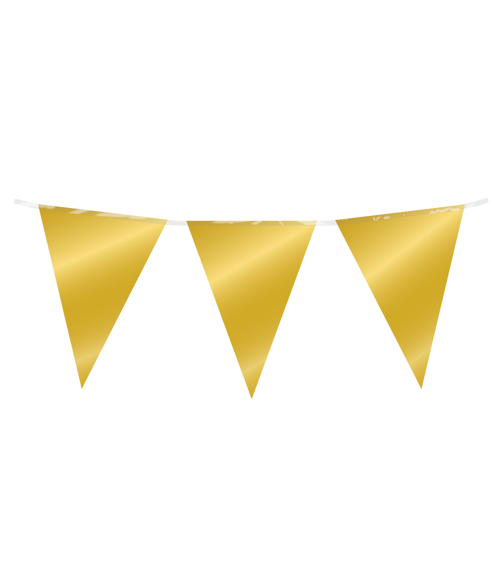 De Party Flag Foil - Gold, deze feestelijke vlaggenlijn is perfect voor verjaardagen, jubilea of andere feestelijke gelegenheden. Hang hem eenvoudig omhoog met tape of punaises aan muren of plafonds voor een gouden tintje aan je decor. Een eenvoudige manier om elke ruimte feestelijk te maken!