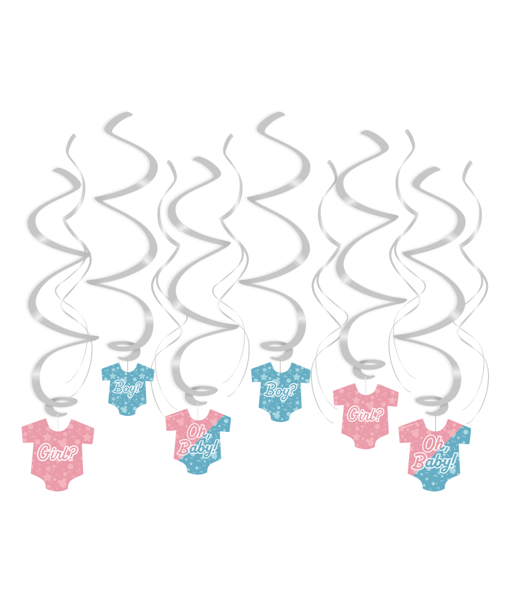 De Gender reveal swirl decorations van Paper Dreams zijn speciaal gemaakt voor gender reveal feestjes. De swirls zijn gemaakt van plastic en papier en zijn ongeveer 70 centimeter lang. 