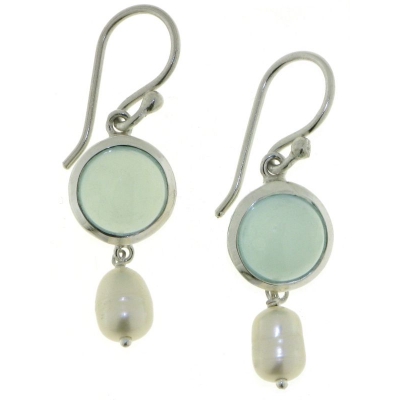 Zilveren oorhangers met Parel en Aqua Calcedoon