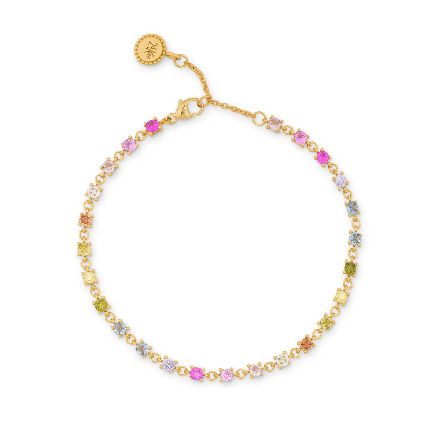 zilveren 24Kae armband, verguld+ regenboog zirconias