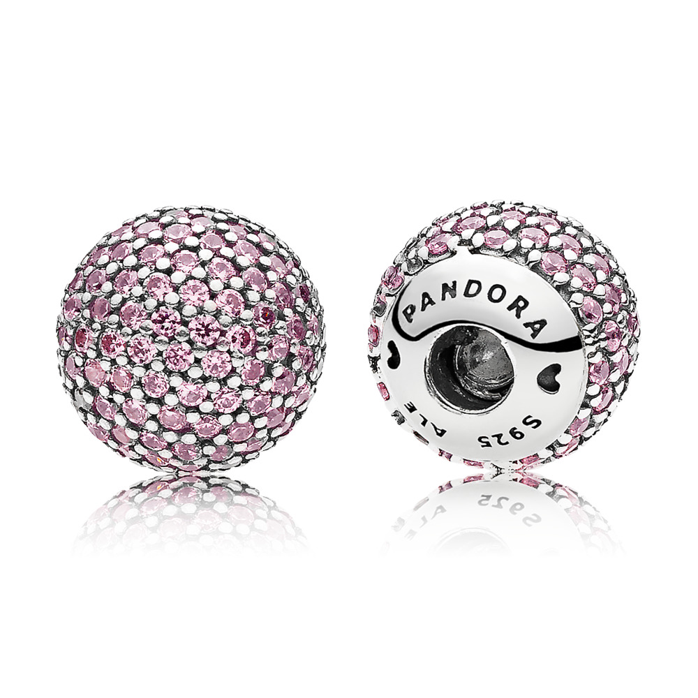 Pandora - Zilveren eindbollen voor aan de bangle armband, Roze pave zirconia, let op! is een paar - 796481PCZ