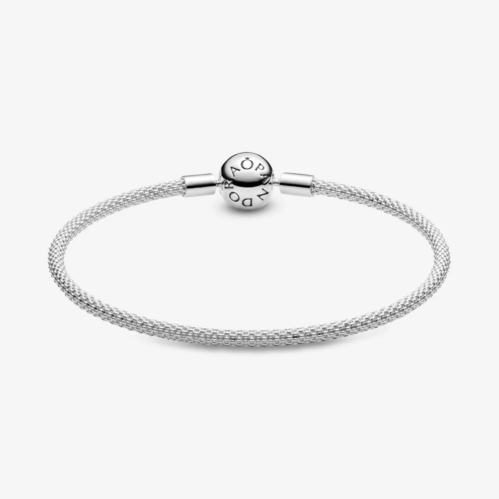 Pandora - Zilveren mesh armband met bol sluiting - 596543-17