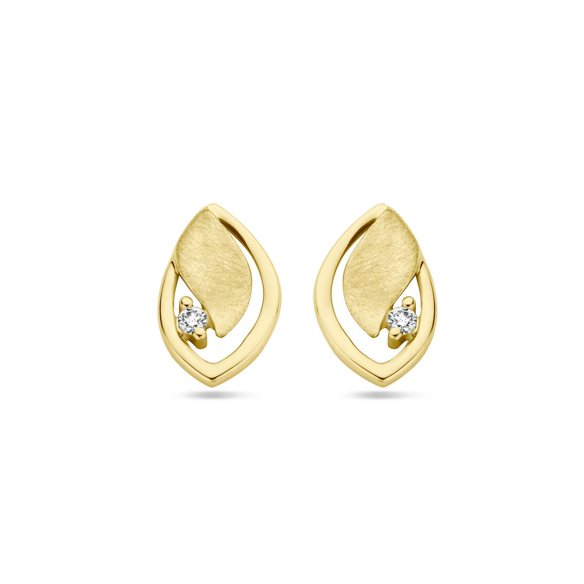 14k Geelgouden oorknoppen uitgevoerd met diamant. De oorknoppen hebben een afmeting van 10.5x6.5mm.