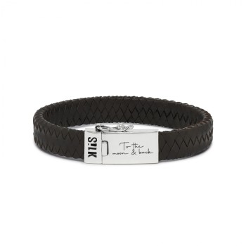 Zwart leren gevlochten armband met zilveren bakslot model 841 op 23 cm