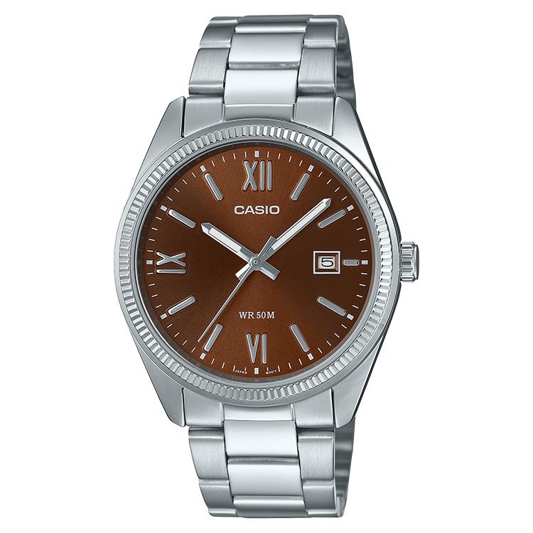 Striking and sophisticated — a chic metal timepiece with classic hour, minute, and seconds hand design takes on soft, sumptuous color.

 The sunray dial delivers a deceptively simple, luxe appearance.

The easy-read date display at the 3 o’clock position adds an extra handy touch. Water resistance up to 50 meters frees you from worry, even on rainy days.