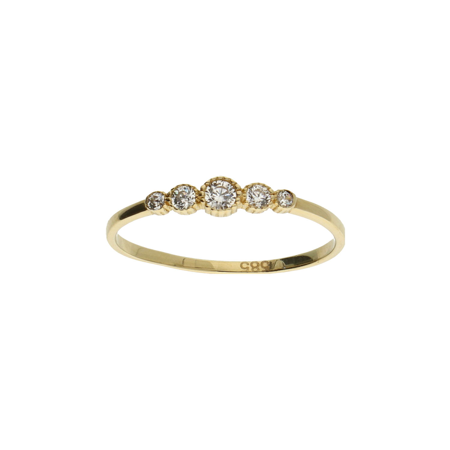 GLOW gouden ring met 5 zirconia's in bolletjeszetting