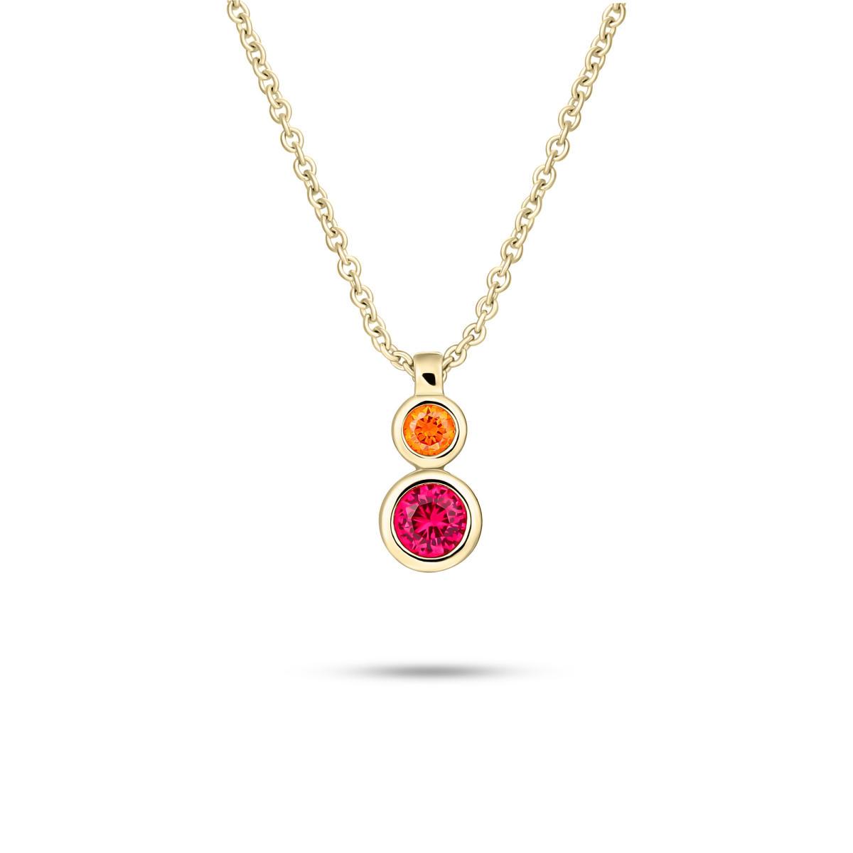 Gisser Jewels zilver verguld collier met oranje en fuchsia zirkonia 