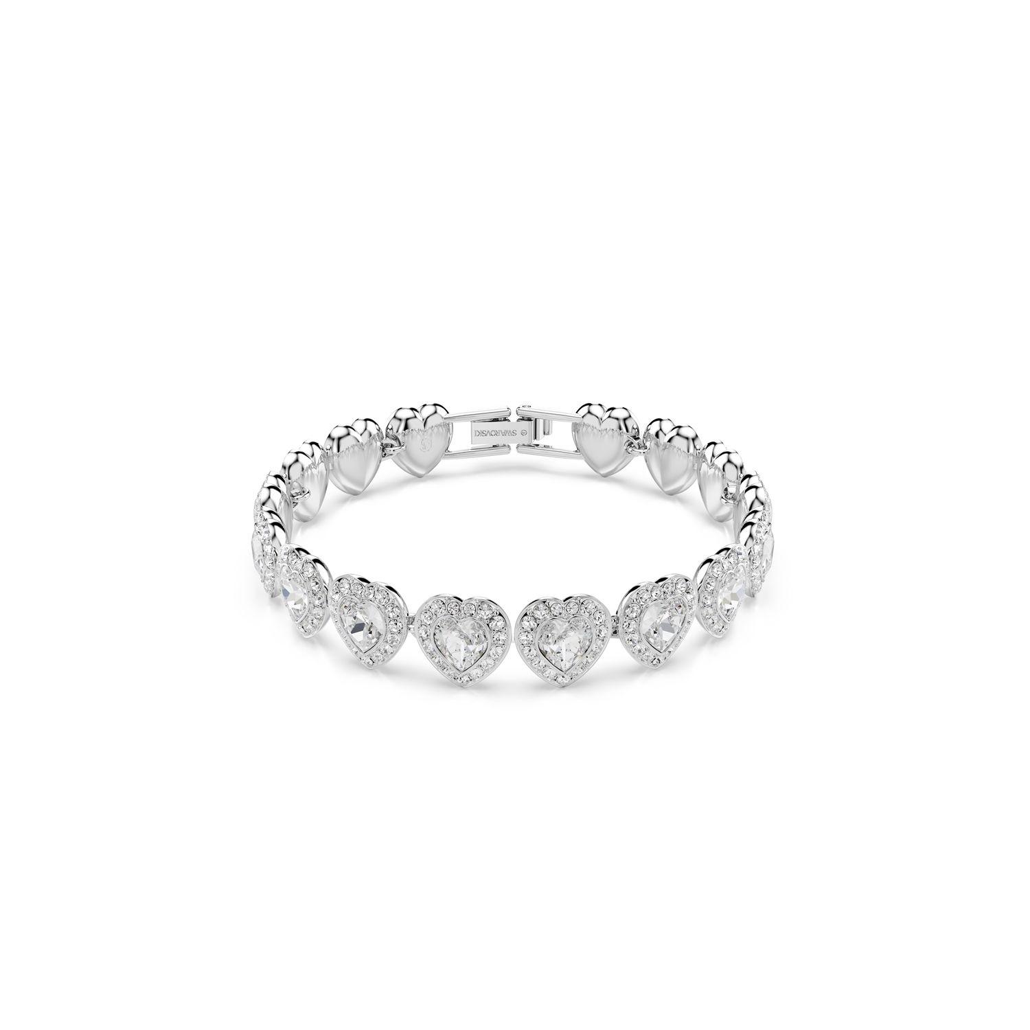 De liefde spat van deze Swarovski-armband, die romantische extravagantie een geheel nieuwe dimensie geeft. Het ontwerp met een rodium toplaag bestaat uit een cirkel van hartvormige kristallen, die elk zijn omringd door een glinsterende halo van helder pavé. Combineer deze armband met andere bijpassende sieraden en creëer uw eigen expressieve combinaties.