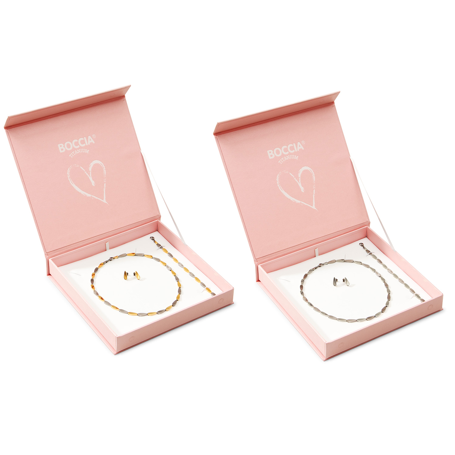 Boccia Titanium 03052-SET
Deze unieke titanium Set van Boccia met nr: 03052-SET is een mooie toevoeging aan je sieradencollectie en een top aktie! Bij aankoop van een collier en oorknoppen krijg je er een gratis armband bij. De sieraden hebben druppelvormige schakels en zijn zowel in het zilverkleurig als in het bicolor te verkrijgen. Apart aanschaffen kan natuurlijk ook altijd.

HET MERK
Boccia Titanium is het titanium merk van Nederland, dat zijn oorsprong in Duitsland vindt en is opgericht in het jaar 1992. Ontwikkeld door internationale ontwerpers. Alle titanium componenten van de BOCCIA TITANIUM collectie zijn gemaakt van 99,7% puur titanium; het bijzondere materiaal. Het is licht in gewicht, neemt de temperatuur van de huid aan en is zeer huidvriendelijk. Bovendien is het corrosie- en temperatuurbestendig.

SPECIFICATIES
- Sieraden set
- Puur titanium
- Glanzend
- Collier Oorknoppen en Armband