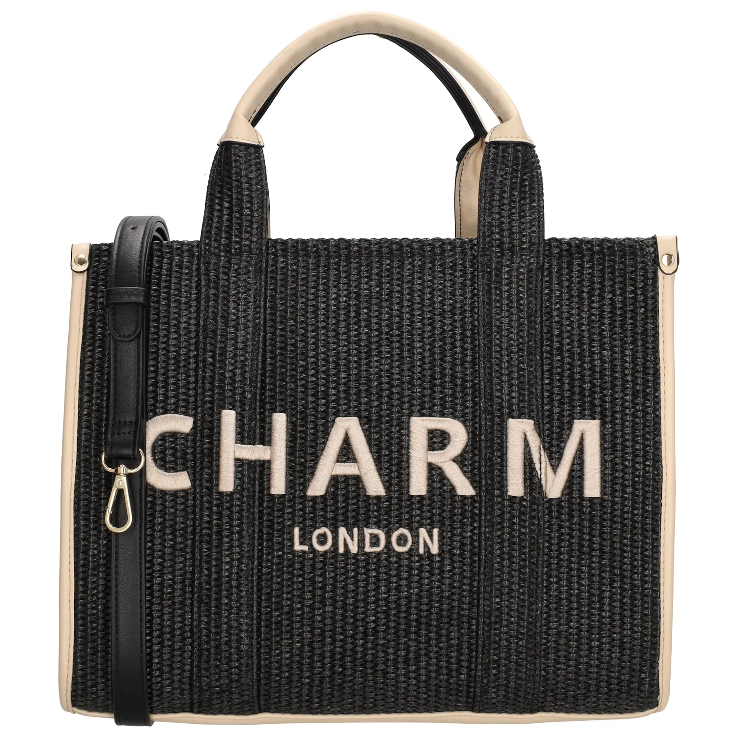 Deze trendy handtas van Charm London is een musthave voor elke modebewuste vrouw! De tas heeft een stijlvolle rietlook en is zowel praktisch als veelzijdig. Dankzij de verstelbare en afneembare schouderband kun je hem ook als schoudertas dragen.

De binnenkant biedt voldoende ruimte met twee insteekvakken, waaronder een telefoonvak en een ritsvak. Aan de achterkant vind je nog een ritsvak voor snelle toegang tot kleine essentials.

Kenmerken:

Afneembare, verstelbare schouderband
Telefoonvak en ritsvak
Achtervak met rits
Stijlvol en lichtgewicht design
Afsluitbaar door rits
