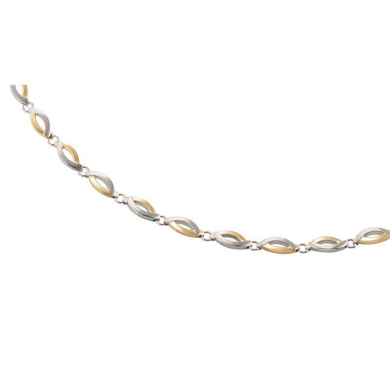 Deze Boccia Titanium ketting heeft glanzende en goudkleurige accenten. De lengte van de ketting is 45cm.