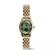 Daniel Wellington dames horloge "Ophelia Mini", goudkleurige band en kast, ovale groene wijzerplaat