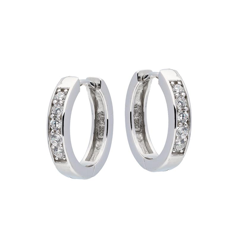 Zilver Gerhodineerde Klapoorringen 15mm met Zirkonia 