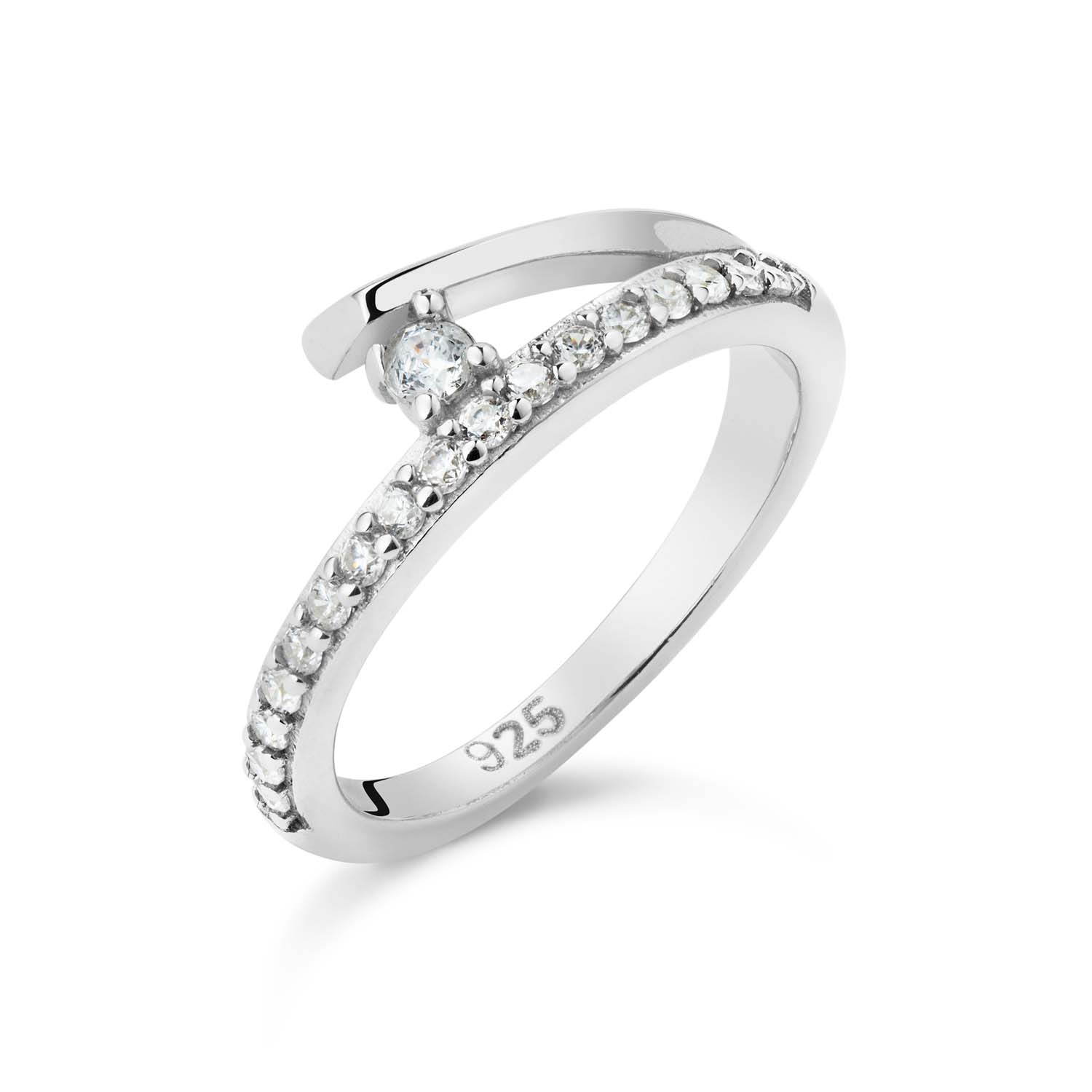 Zilveren v ring met zirkonia