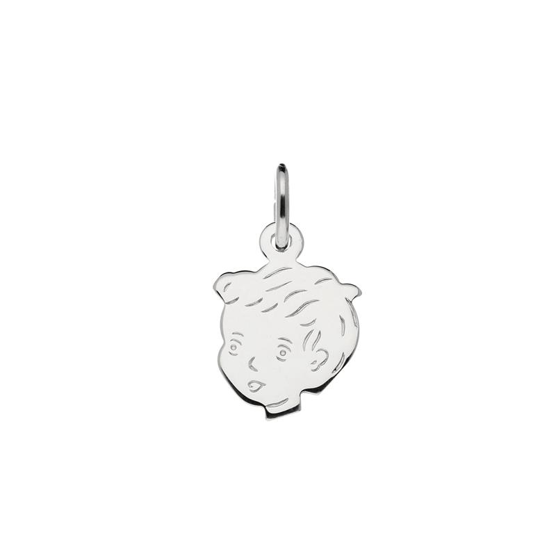 Zilver Gerhodineerde Hanger/Bedel Kinderkopje Jongen