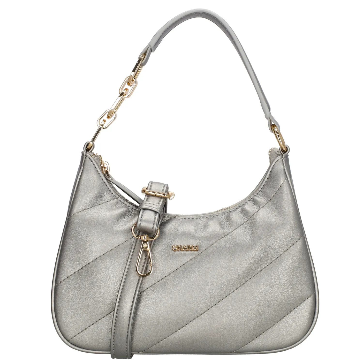 Deze trendy schoudertas van Charm London is een echte eye-catcher! Met een verstelbare en afneembare schouderband is deze tas niet alleen stijlvol, maar ook veelzijdig. Je kunt hem gemakkelijk als schoudertas of crossbody dragen. Het gouden detail op het handvat geeft de tas een luxe uitstraling en maakt hem extra speciaal.

De tas is ook praktisch ingedeeld. Aan de binnenkant vind je twee insteekvakken en een handig ritsvak voor je belangrijkste spullen. Daarnaast biedt het ritsvak aan de achterkant snelle toegang tot kleine items, zoals je sleutels of telefoon.

Kenmerken:

Verstelbare, afneembare schouderband
Luxe gouden detail
Twee insteekvakken
Binnen- en achterritsvak