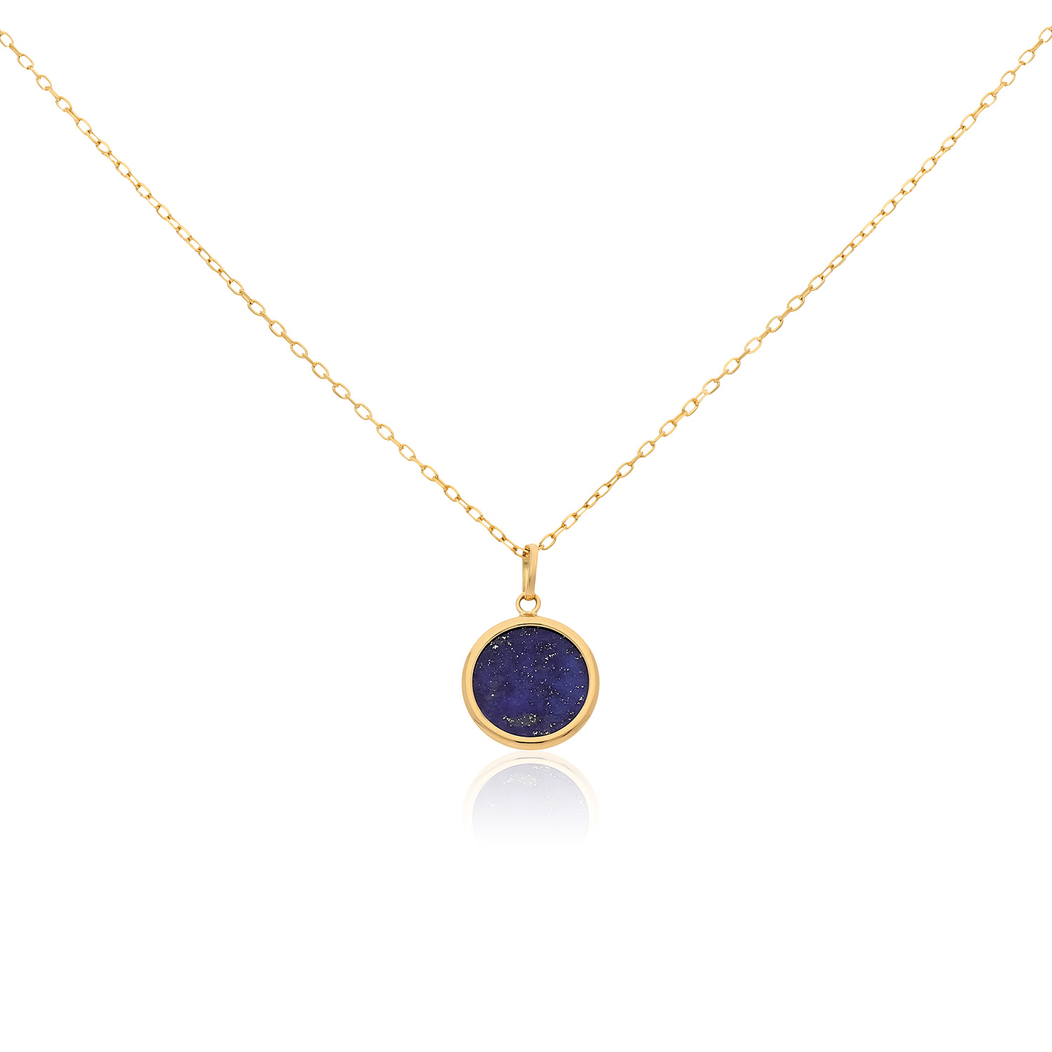 Gouden collier choker 42-45cm Lapis Lazuli hanger rond