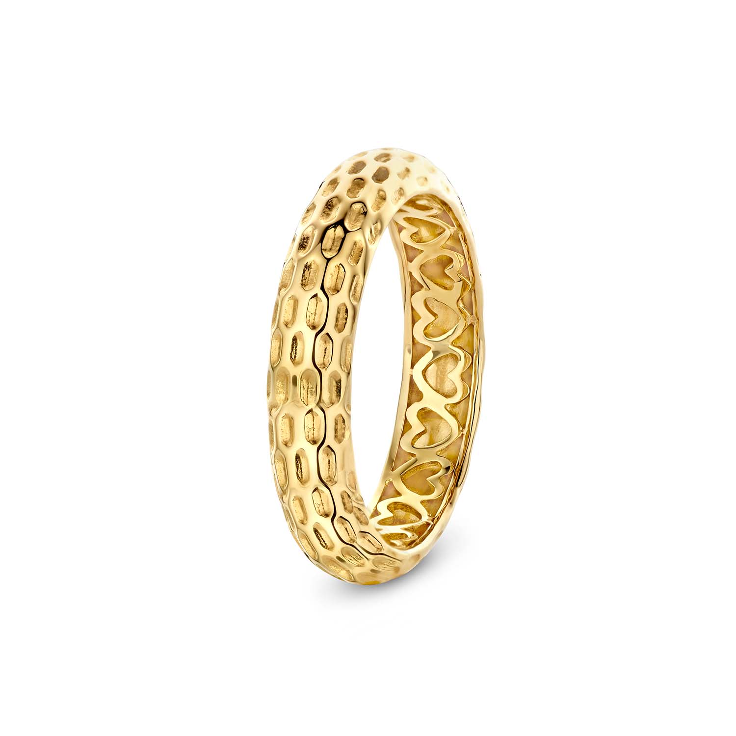 Deze 14 karaat geelgouden ring van Glow is perfect te combineren met andere ringen uit de collectie. Uniek aan de ring is het prachtige patroon wat hierin verwerkt is. De ring heeft een breedte van 4,6mm en is verkrijgbaar in maat 52, 54, 56 en 58. De binnenkant van de ring bestaat uit Secret Hearts. Hierdoor heeft de ring een hoog draagcomfort. 

GLOW
Benadruk jouw stijl met de verfijnde sieraden van GLOW en laat je inspireren door de uitgebreide collectie 14 karaats gouden sieraden van de hoogste Europese kwaliteit. Ontworpen om elke dag te dragen. Naast tijdloze ontwerpen bestaat de collectie ook uit hippe sieraden; zoals minimalistische gouden collieren en grafische oorknopjes. Wil je een beetje extra stralen? Kies dan voor flonkerende zirkonia of ga voor luxe met onze geraffineerde diamanten sieraden.
  
  Specificaties
  - 214.1220
  - Ring
  - 14 karaat geelgoud
  - Maat 56
