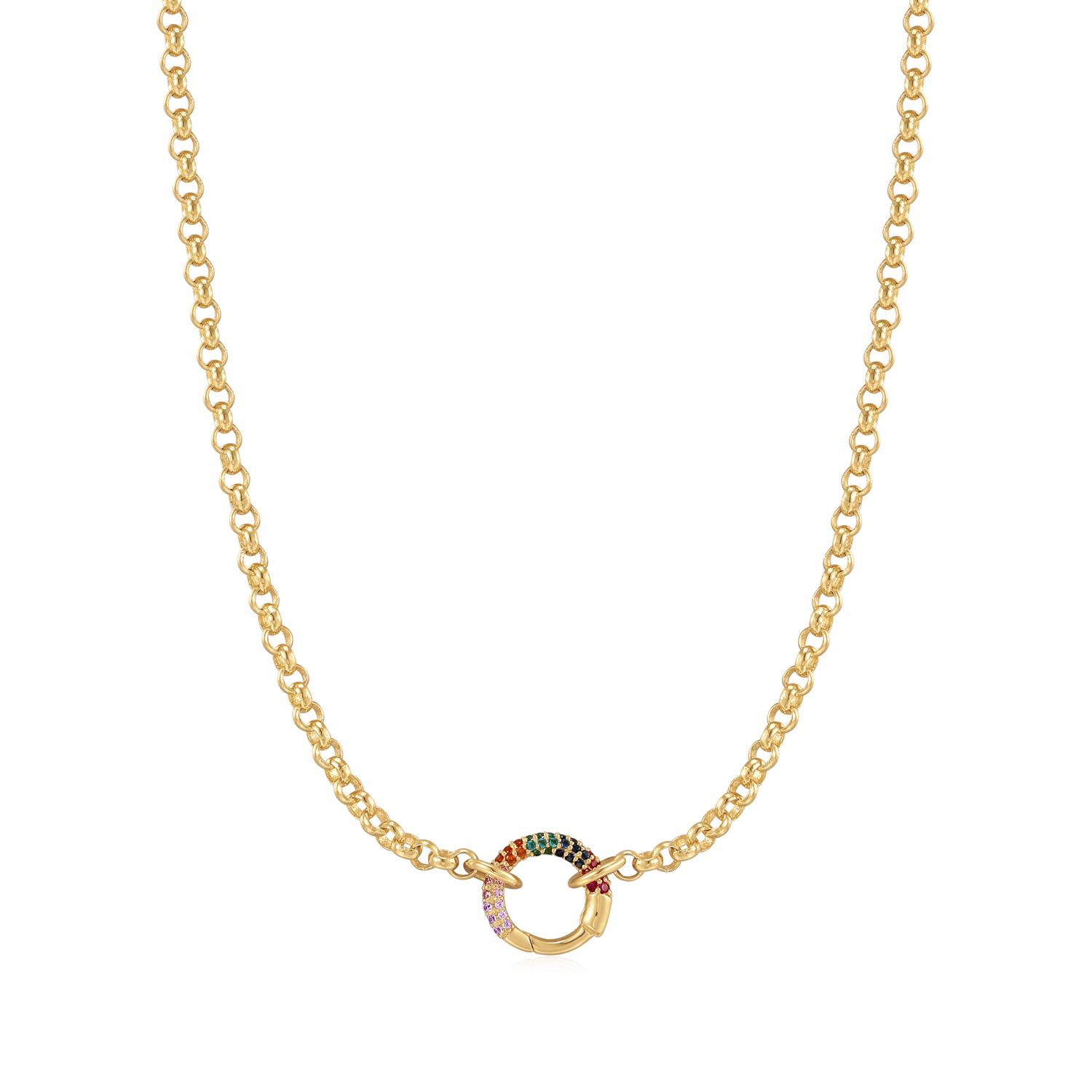 Productbeschrijving 
Kies voor kleur met deze ketting gemaakt van 925 sterling zilver met 14 karaat gouden plating, versierd met een regenboog connector om de look af te maken. De unieke microschakelketting is afgewerkt met een connector aan de voorkant waarmee je bedels kunt toevoegen. Je hoeft alleen maar de connector te openen en je favoriete bedels eraan te hangen voor een unieke look.

Het Merk
GeÃ¯nspireerd door de laatste fashion trends is Ania Haie het toonaangevende sieradenmerk voor hoogkwalitatieve maar ook betaalbare zilveren sieraden, zonder op de kwaliteit in te leveren. Iedere collectie is gebaseerd op de laatste catwalktrends, waardoor Ania Haie snel tot hÃ©t sieradenmerk voor stijlbewuste consumenten is verkozen. Elk sieraad wordt ontworpen om te combineren met andere sieraden waardoor je je eigen look kunt creÃ«ren. Maar ook zijn Ania Haie sieraden opvallend genoeg om op zichzelf te dragen.

How It All Started
Met een passie voor kwalitatieve sieraden met stijl Ã©n het besef dat de mode bewuste vrouw niet wil inleveren op kwaliteit is Ania Haie geboren. De Ania Haie oprichters zagen later dat de moderne vrouw van vandaag graag sieraden combineert en layered om haar individualiteit te omarmen, de kans werd aangegrepen en de droom werd werkelijkheid.

Volg ons ook op social media
Wil jij op de hoogte blijven van nieuwe collecties, toffe combinaties en de laatste sieraden trends? Hou ons dan ook in de gaten op social media. Daarnaast inspireren wij jou dagelijks met verschillende looks en mix & match combinaties! Deel gerust jouw eigen unieke Ania Haie look door de hashtag #aniahaiexme te gebruiken. Wie weet wordt jouw look gerepost op Ã©Ã©n van onze kanalen!
Je kunt ons volgen op Facebook en Instagram.