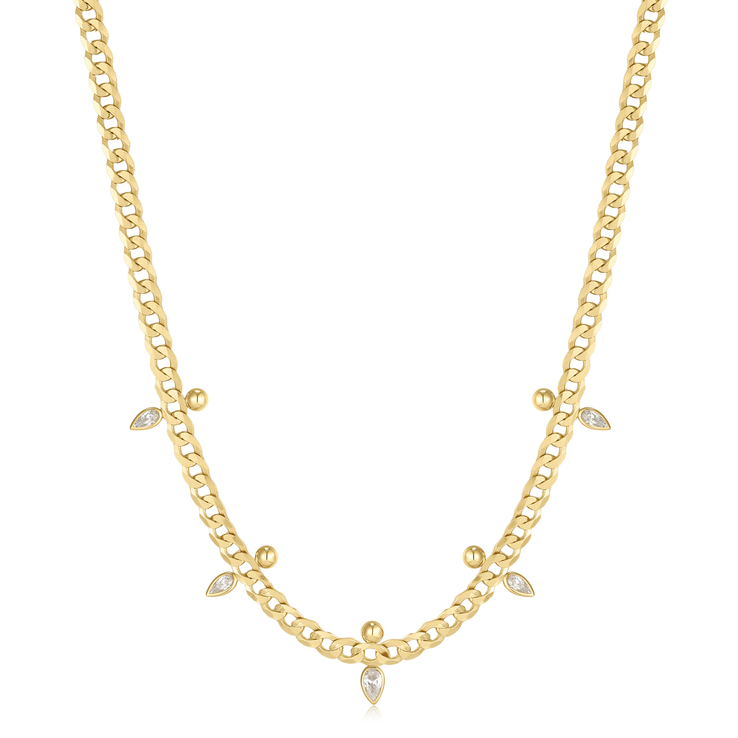 Deze stoere ketting is gemaakt van 14kt verguld sterlingzilver en afgewerkt met glinsterende zirkonia. Deze opvallende ketting is perfecte om te layeren en combineren met je favoriete kettingen. De ketting vormt een balans tussen een stoere, stevige ketting en een subtiel sprankelend accent.

