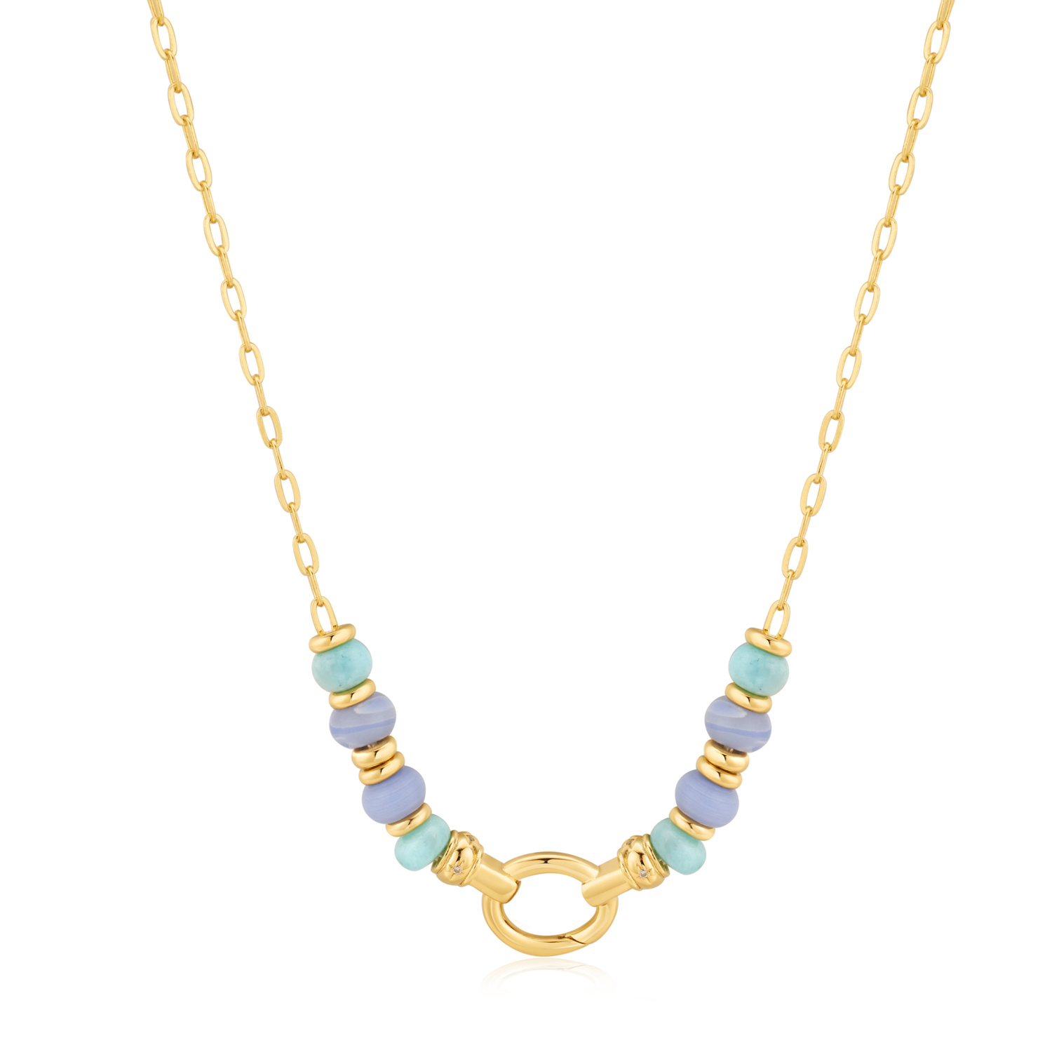 Voeg dit seizoen een vleugje kleur toe met deze unieke bedelketting, gemaakt van sterling zilver verguld met 14 karaat goud. Met pastelblauwe agaat- en amazonietkralen aan een chique gouden schakelketting. Open eenvoudig de connector en voeg een van de bedels uit de collectie toe voor je eigen unieke look.

HET MERK
GeÃ¯nspireerd door de laatste fashion trends is Ania Haie het toonaangevende sieradenmerk voor hoogkwalitatieve maar ook betaalbare zilveren sieraden, zonder op de kwaliteit in te leveren. Iedere collectie is gebaseerd op de laatste catwalktrends, waardoor Ania Haie snel tot hÃ©t sieradenmerk voor stijlbewuste consumenten is verkozen. Elk sieraad wordt ontworpen om te combineren met andere sieraden waardoor je je eigen look kunt creÃ«ren. Maar ook zijn Ania Haie sieraden opvallend genoeg om op zichzelf te dragen.

SPECIFICATIES
- Ania Haie
- Pop Charms Necklace
- 925 zilver GP
- Amazonit Agate Kristal
- AH N055-02G