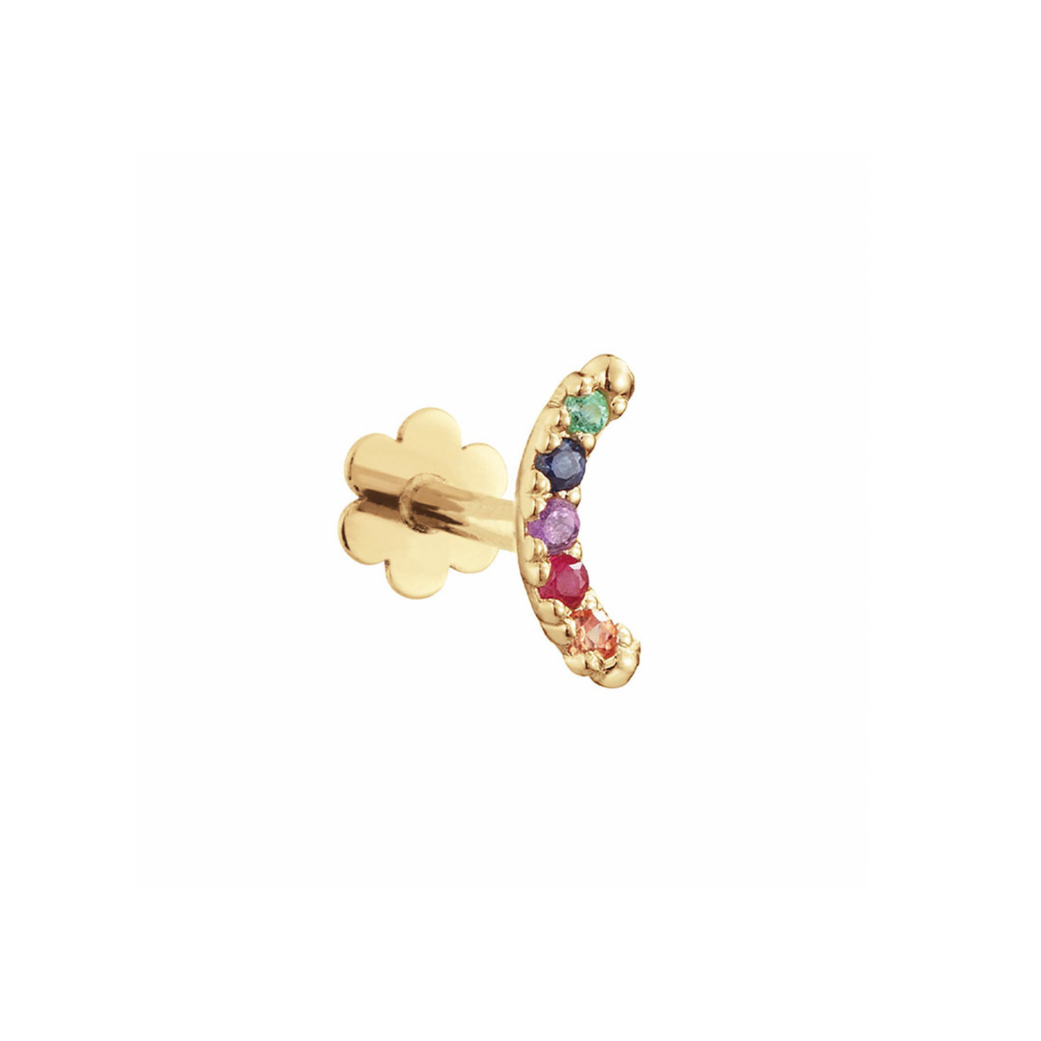 Deze 14 karaat piercing mag zeker niet ontbreken bij jouw earparty! De piercing is voorzien van 5 edelstenen in de kleuren van de regenboog én heeft een bloemetje als achterkant. 
De natuurstenen zijn: Citrine, Ruby, Amethyst, Sapphire en Blue Topaz

Venetian Diary Als je aan een betoverende stad denkt, waar je kunt verdwalen in smalle straatjes en waar gondels je meenemen langs de mooiste gebouwen en architectuur. Waar op iedere hoek iemand spontaan in een serenade kan uitbarsten. Aan welke stad denk je dan? Juist, het Italiaanse Venetië. Mysterieus, betoverend en romantisch. Een stad met elegante grachten, prachtige pleinen en kleurrijke mensen. Een stad waar ik mijn hart aan heb verloren. 

Het merk
Jackie is hét 14 karaat gouden on trend sieradenmerk. De collecties zijn geïnspireerd op de reizen die ik maak, van stedentrips tot exotische oorden. Elk gouden sieraad is helemaal van nu, handgemaakt door Europese goudsmeden en vervaardigd van overwegend gerecycled goud met echte edelstenen en zoetwaterparels. Elke collectie is dan ook met veel liefde en passie samengesteld. Mijn Jackie sieraden zijn de perfecte finishing touch voor iedere outfit!

Specificaties
- Piercing
- Materiaal: 14 Karaat - Geelgoud - 585
- Rianbow: Citrine, Ruby, Amethyst, Sapphire, Blue Topaz
- Totale lengte: 1cm