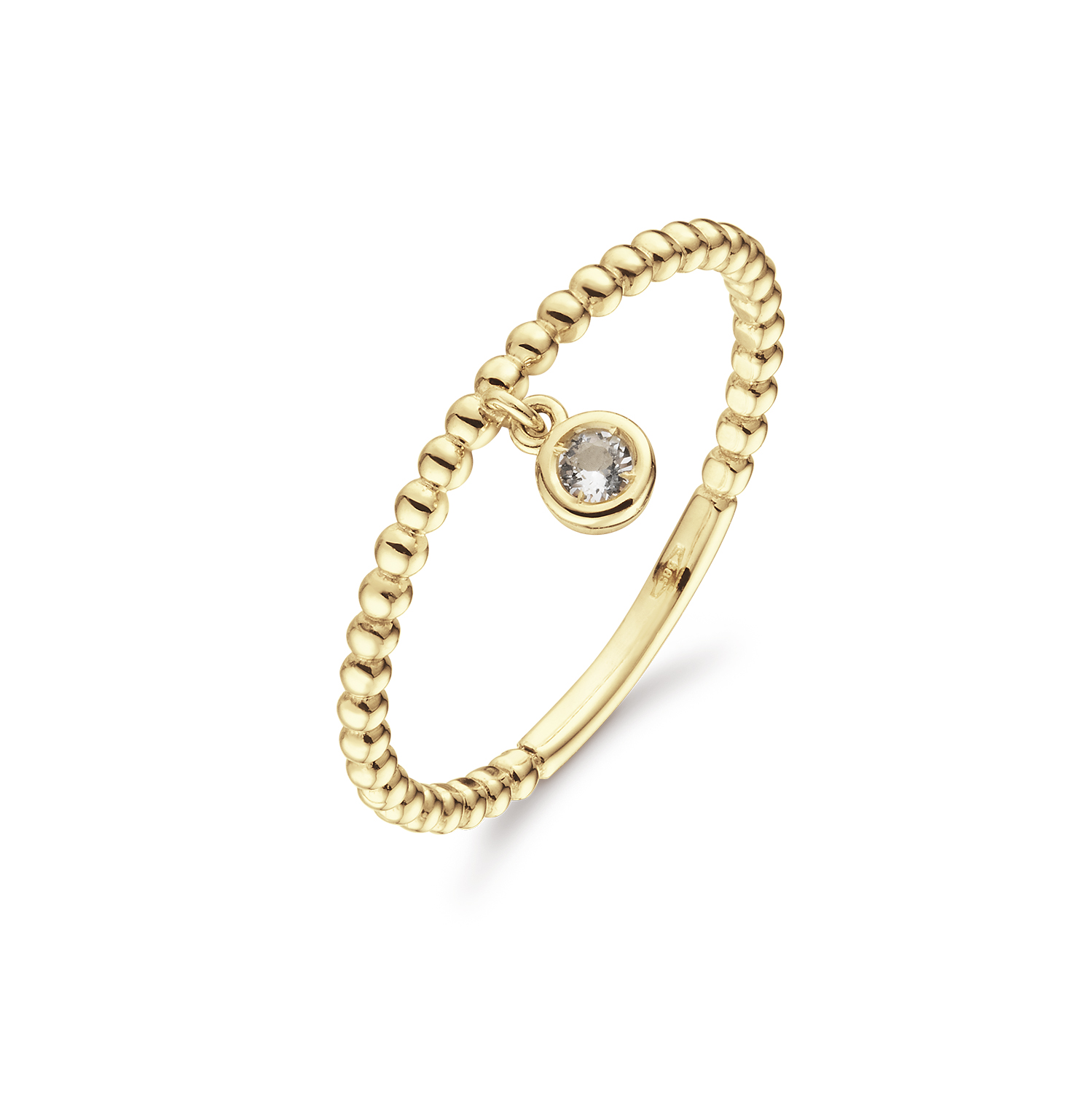 De 14 karaat gouden Dangling White Topaz ring is een bubbel ring met een hangende witte topaas edelsteen. Combineer met de Triple White Topaz ring en ga voor de ultieme Jackie ringstack!

Tropical Paradise
Dat Jackie van reizen houdt is geen geheim. Voor haar 14 karaat gouden sieradencollectie heeft zij zich deze keer laten inspireren door de tropen.
Haar Tropical Paradise collectie biedt een mix van elegantie en avontuur. Voel de zon schijnen waar je ook bent!

Weelderige jungles, azuurblauwe oceanen en de schittering van de zon op witte zandstranden: de ontwerpen met edelstenen zijn een weerspiegeling van Jackie’s mooiste herinneringen. Of het een dag op kantoor is of een avondje uit, deze sieraden voegen een vleugje exotische allure toe aan elke gelegenheid.

Het merk
Jackie is hét 14 karaat gouden on trend sieradenmerk. De collecties zijn geïnspireerd op de reizen die ik maak, van stedentrips tot exotische oorden. Elk gouden sieraad is helemaal van nu, handgemaakt door Europese goudsmeden en vervaardigd van overwegend gerecycled goud met echte edelstenen en zoetwaterparels. Elke collectie is dan ook met veel liefde en passie samengesteld. Mijn Jackie sieraden zijn de perfecte finishing touch voor iedere outfit!

Specificaties
- Ring 58
- Materiaal: 14 Karaat - Geelgoud - 585
- Wit topaas