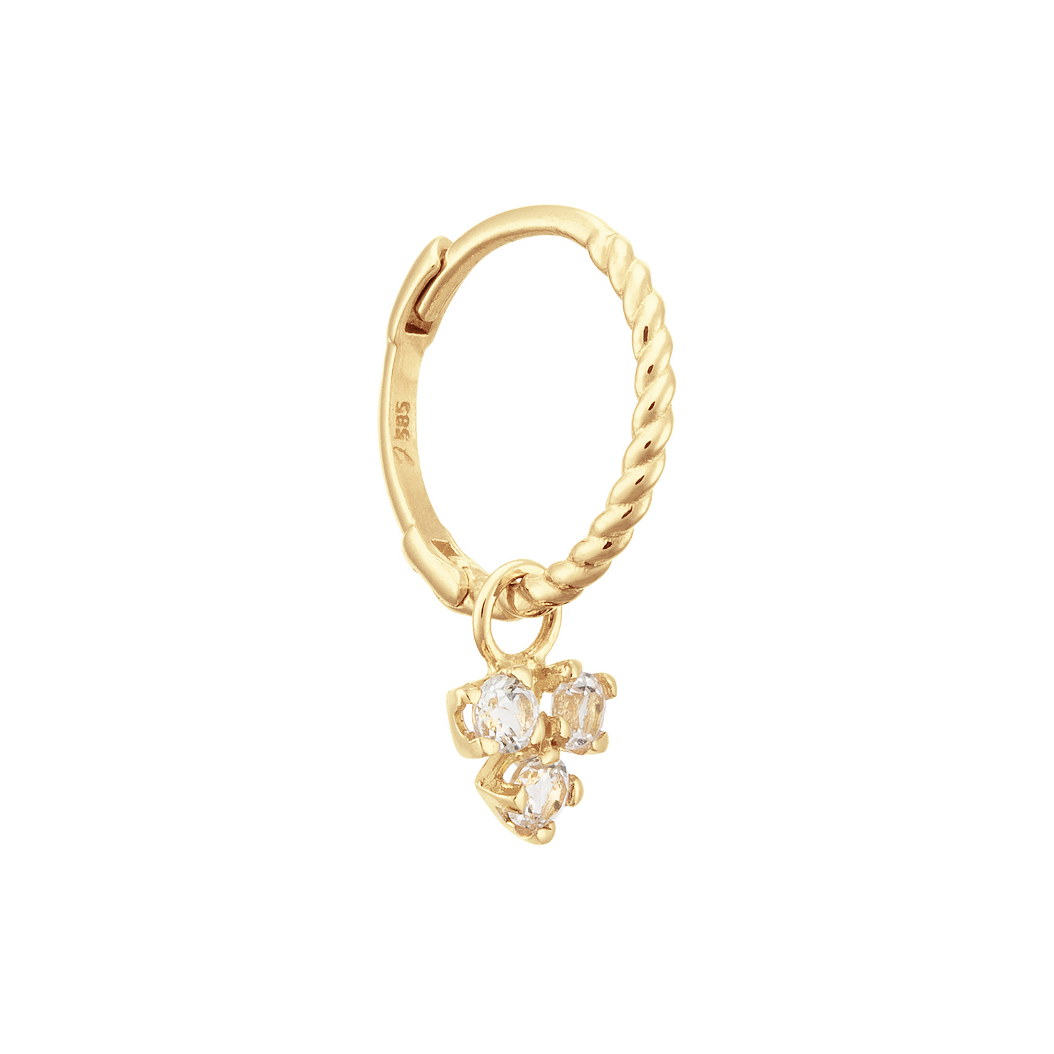 De Triangle White Topaz Single Hoop bevat een schitterende witte topaas edelsteen. Deze steen trekt geluk, liefde en voorspoed aan. Een mooie toevoeging aan jouw earparty!

Venetian Diary Als je aan een betoverende stad denkt, waar je kunt verdwalen in smalle straatjes en waar gondels je meenemen langs de mooiste gebouwen en architectuur. Waar op iedere hoek iemand spontaan in een serenade kan uitbarsten. Aan welke stad denk je dan? Juist, het Italiaanse Venetië. Mysterieus, betoverend en romantisch. Een stad met elegante grachten, prachtige pleinen en kleurrijke mensen. Een stad waar ik mijn hart aan heb verloren. 

Het merk
Jackie is hét 14 karaat gouden on trend sieradenmerk. De collecties zijn geïnspireerd op de reizen die ik maak, van stedentrips tot exotische oorden. Elk gouden sieraad is helemaal van nu, handgemaakt door Europese goudsmeden en vervaardigd van overwegend gerecycled goud met echte edelstenen en zoetwaterparels. Elke collectie is dan ook met veel liefde en passie samengesteld. Mijn Jackie sieraden zijn de perfecte finishing touch voor iedere outfit!

Specificaties
- Single Hoop
- Materiaal: 14 Karaat - Geelgoud - 585
- White Topaz
- Totale lengte: 15mm